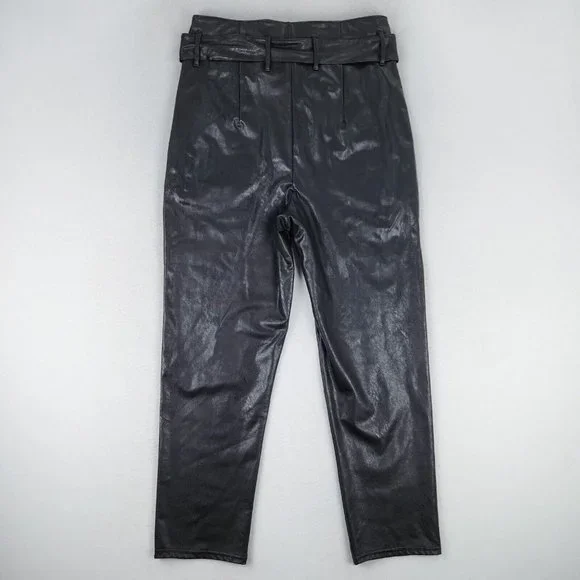 Commando Pants Womens Medium Black Faux Leather Paperbag Waist Belted Vegan - Picture 8 of 12